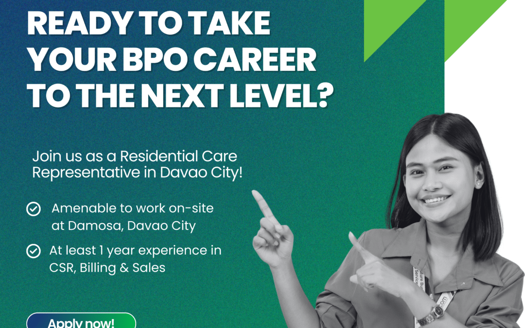 Hiring Residential Care Representative - Davao! Competitive pay, benefits, and growth await. Apply today!